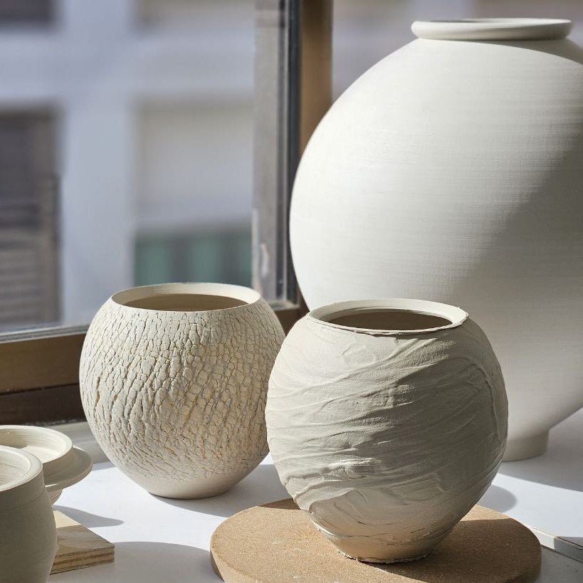Various Moonjar-inspired vessels at Urth & Phire Ceramic Studio during advanced wheel pottery course in Singapore