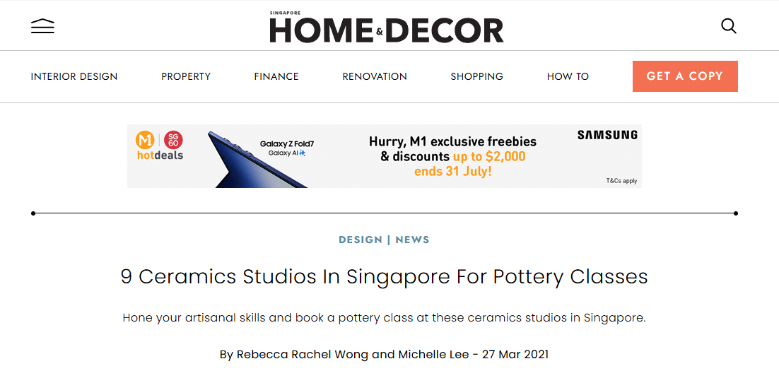 Home & Decor SG ceramics studios article highlighting Urth & Phire