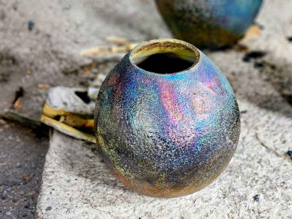 Raku-fired ceramic pot created during a seasonal pottery workshop at Urth & Phire Ceramic Studio, Singapore